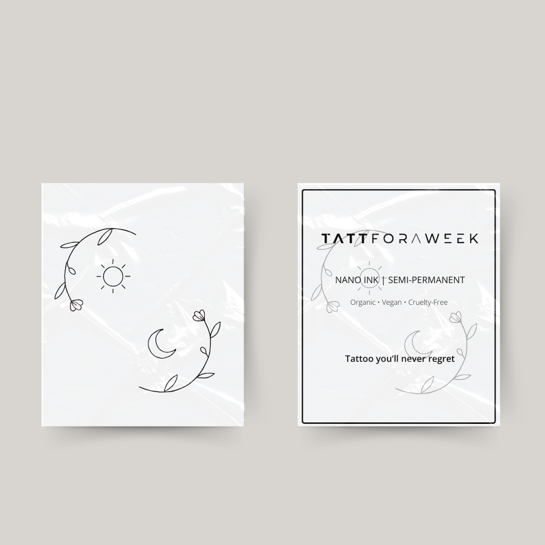 Temporäres passendes Tattoo mit Blumen, Sonne und Mond