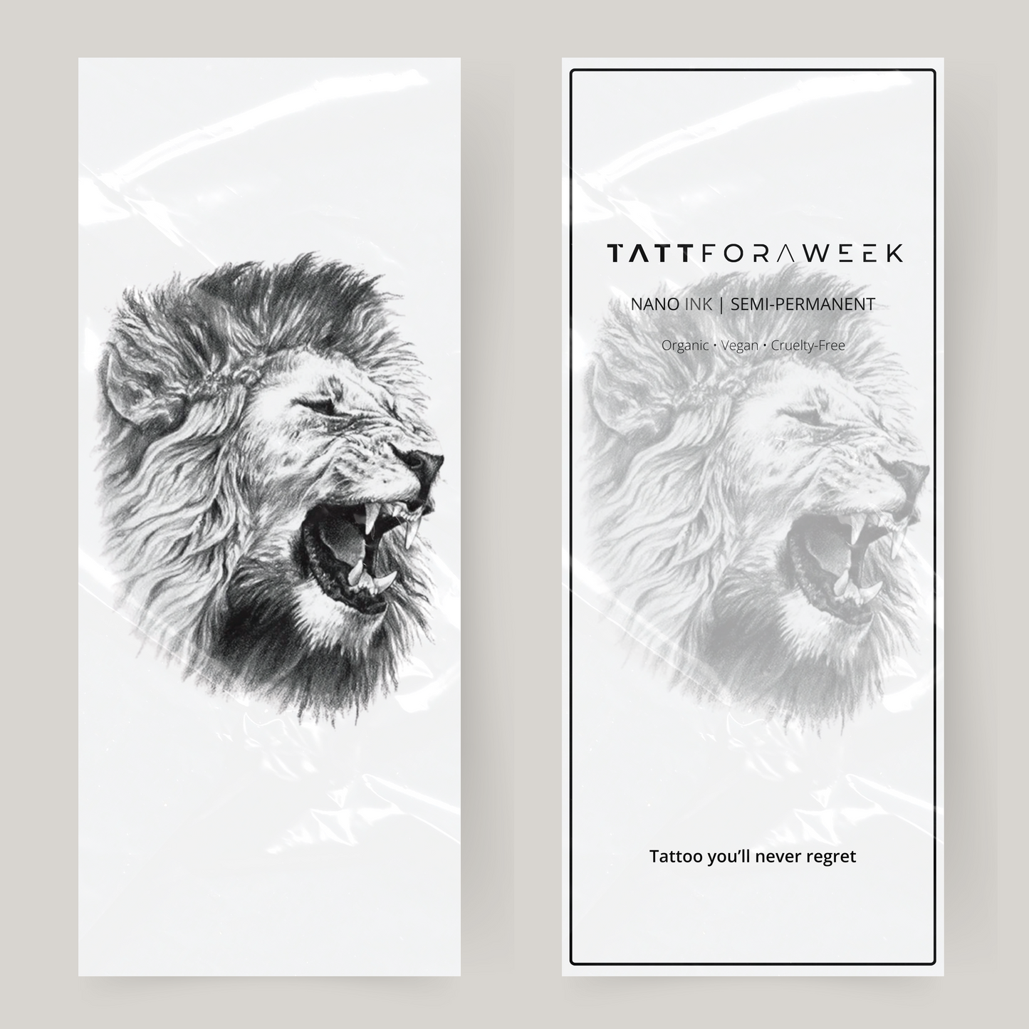 Großes gefälschtes Tattoo mit brüllendem Löwen