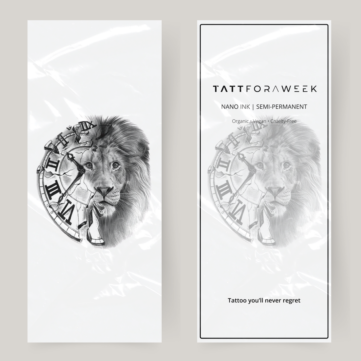 Große gefälschte Tattoo-Uhr und Löwe